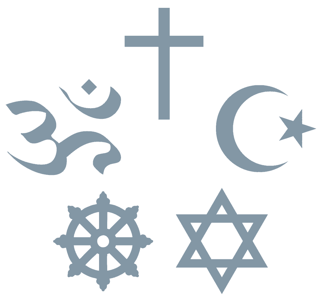 Symbole der fünf Weltreligionen